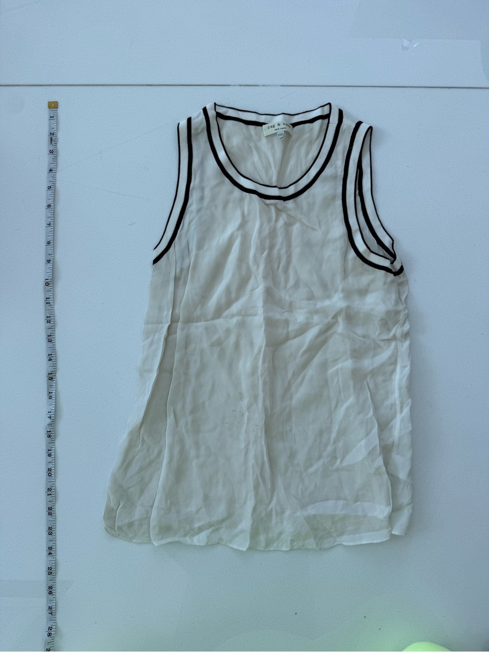 Rag & Bone Silk Sleeveless White Tank Top with Black Trim